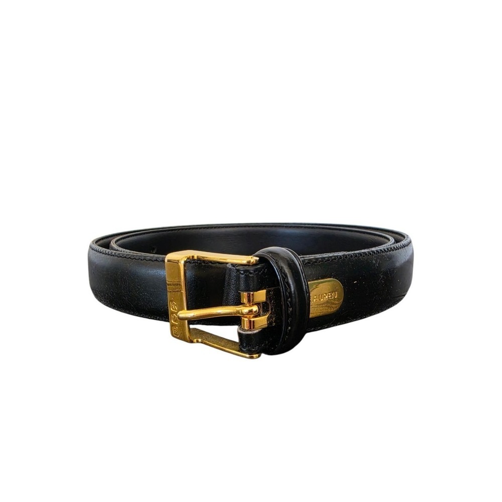 Ralph Lauren VTG Black Leather Italy Gold Buckle Minimalist Old Money Belt